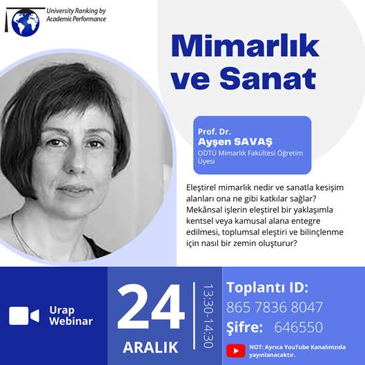ODTÜ Mimarlık Fakültesi Öğretim Üyesi Prof. Dr. Ayşen SAVAŞ’ın “Mimarlık ve Sanat” Başlıklı Semineri